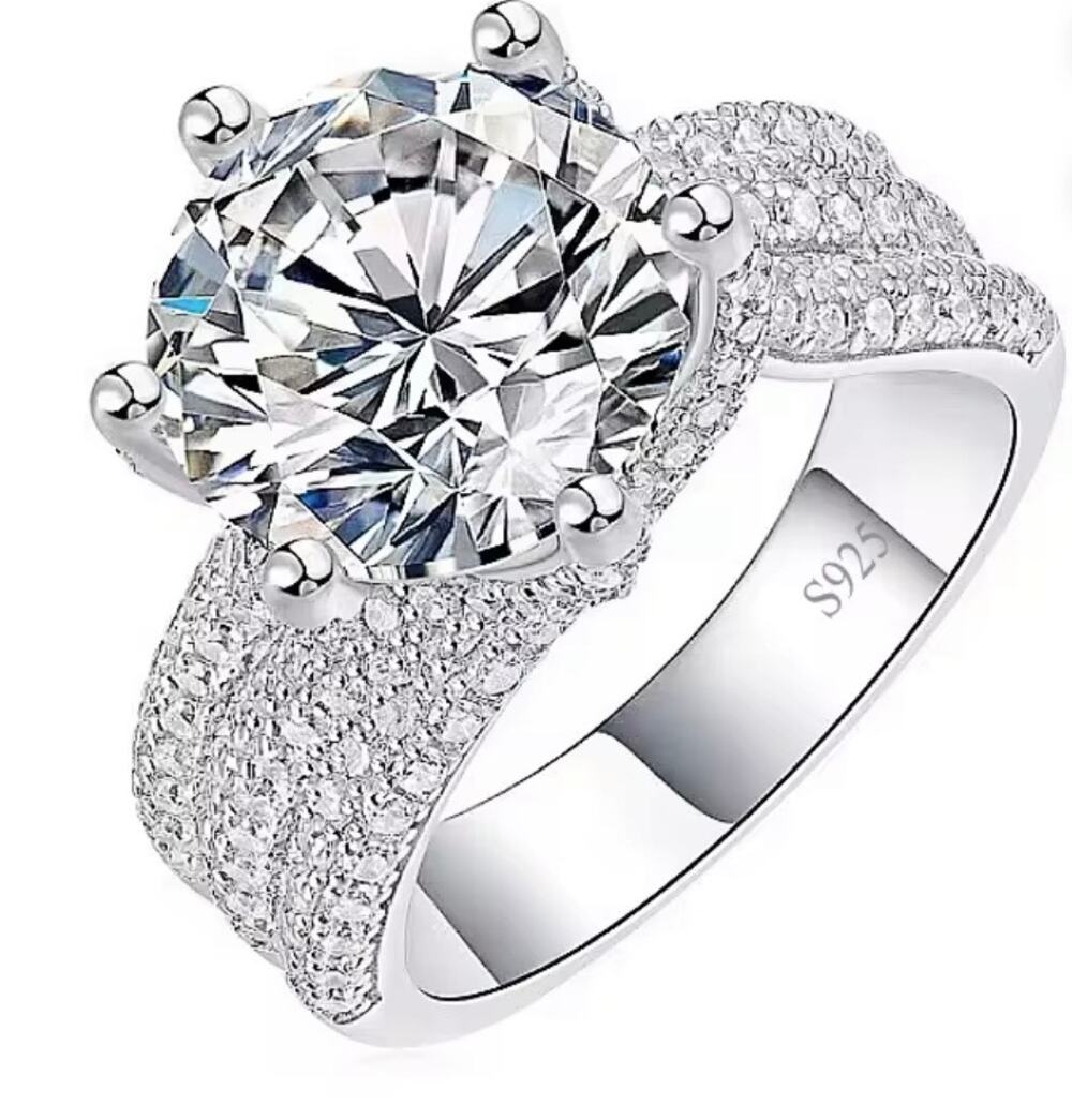 5 Carat Statement Ring  GRA Lab Certified Moissanite Sterling Silver sz 7